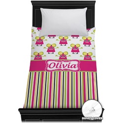 Pink Monsters & Stripes Duvet Cover - Twin (Personalized)