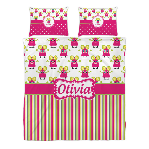 Pink Monsters & Stripes Duvet cover Set - Queen - Alt Approval