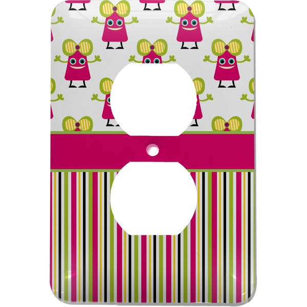 Custom Pink Monsters & Stripes Electric Outlet Plate