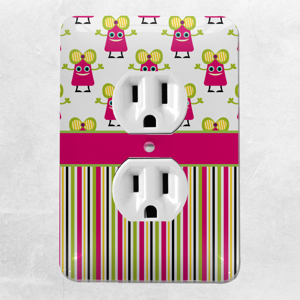 Pink Monsters & Stripes Electric Outlet Plate - LIFESTYLE