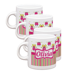 Pink Monsters & Stripes Single Shot Espresso Cups - Set of 4 (Personalized)