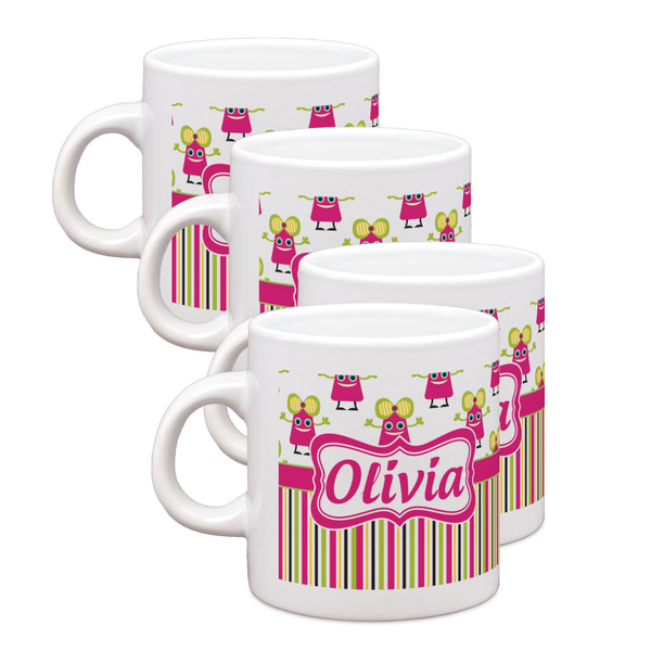 Custom Pink Monsters & Stripes Single Shot Espresso Cups - Set of 4 (Personalized)