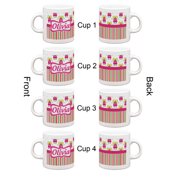 Pink Monsters & Stripes Espresso Cup Set of 4 - Apvl