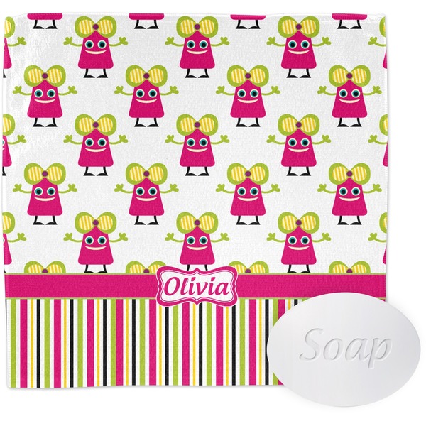 Custom Pink Monsters & Stripes Washcloth (Personalized)