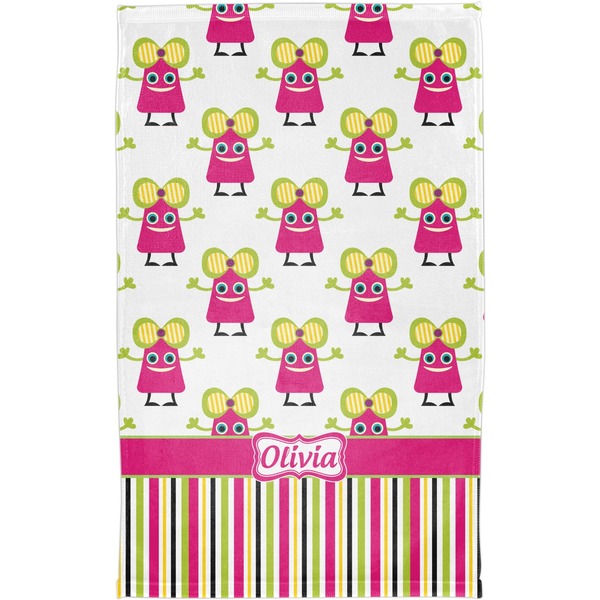Pink Monsters & Stripes Finger Tip Towel - Full View