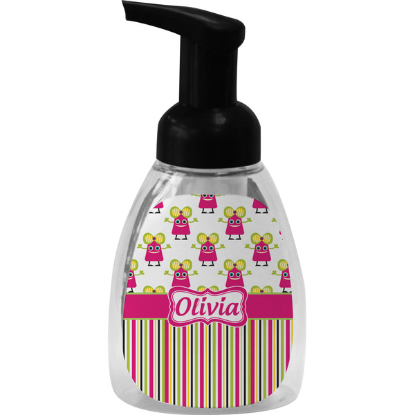Custom Pink Monsters & Stripes Foam Soap Bottle (Personalized)