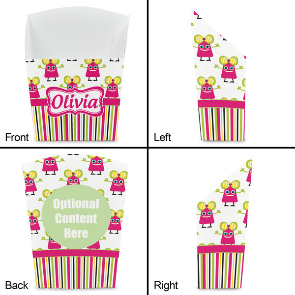 Pink Monsters & Stripes French Fry Favor Box - Front & Back View