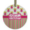 Pink Monsters & Stripes Frosted Glass Ornament - Round