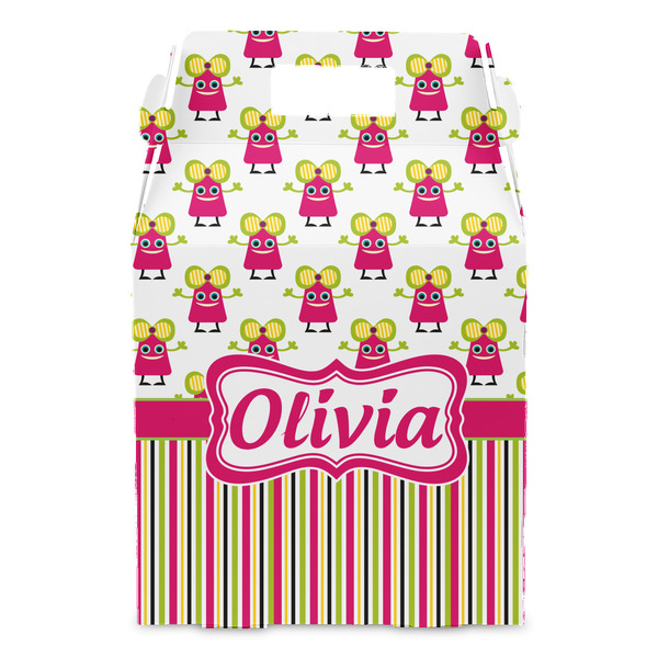 Pink Monsters & Stripes Gable Favor Box - Front