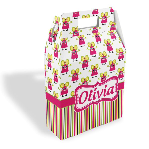 Custom Pink Monsters & Stripes Gable Favor Box (Personalized)