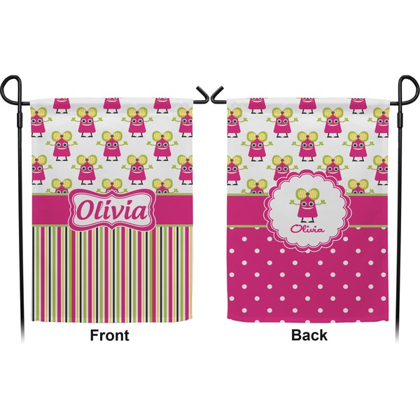 Pink Monsters & Stripes Garden Flag - Double Sided Front and Back