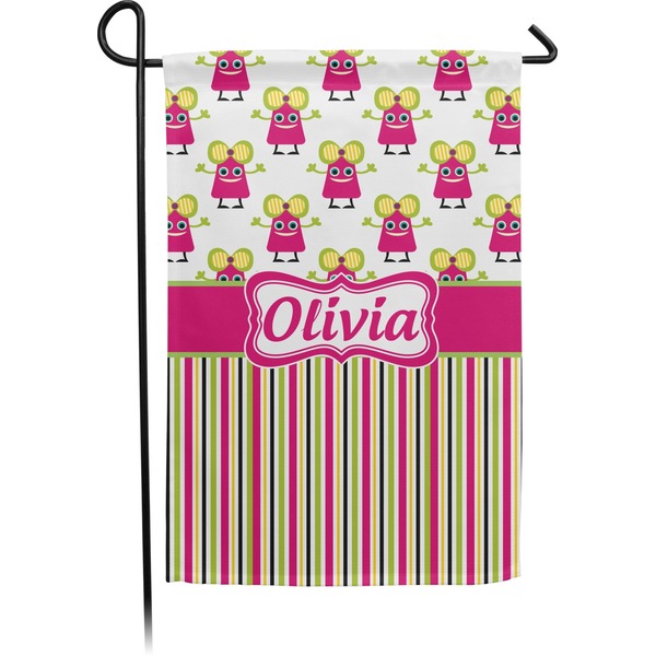 Custom Pink Monsters & Stripes Small Garden Flag - Double Sided w/ Name or Text