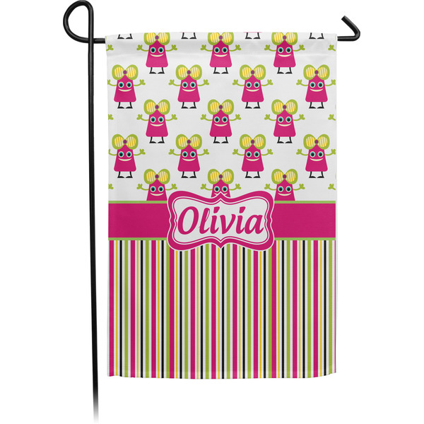 Custom Pink Monsters & Stripes Small Garden Flag - Single Sided w/ Name or Text