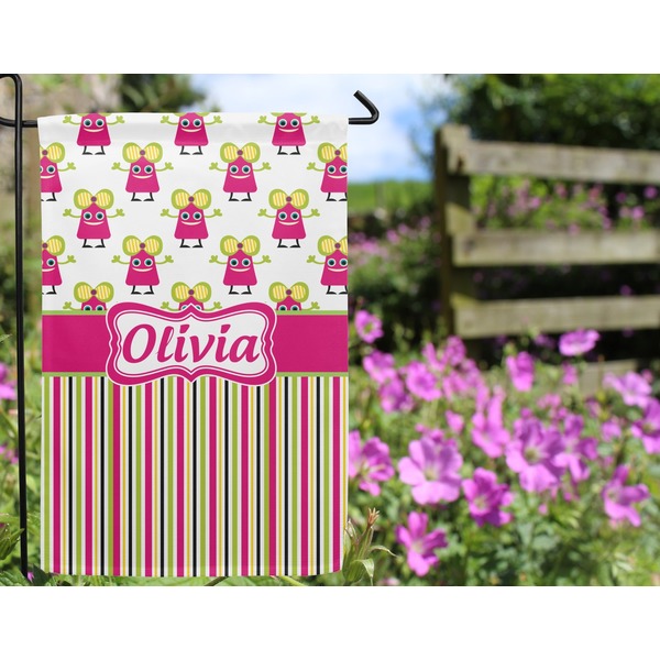 Pink Monsters & Stripes Garden Flag - Outside In Flowers