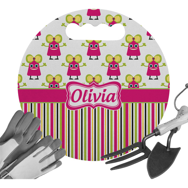 Custom Pink Monsters & Stripes Gardening Knee Cushion (Personalized)