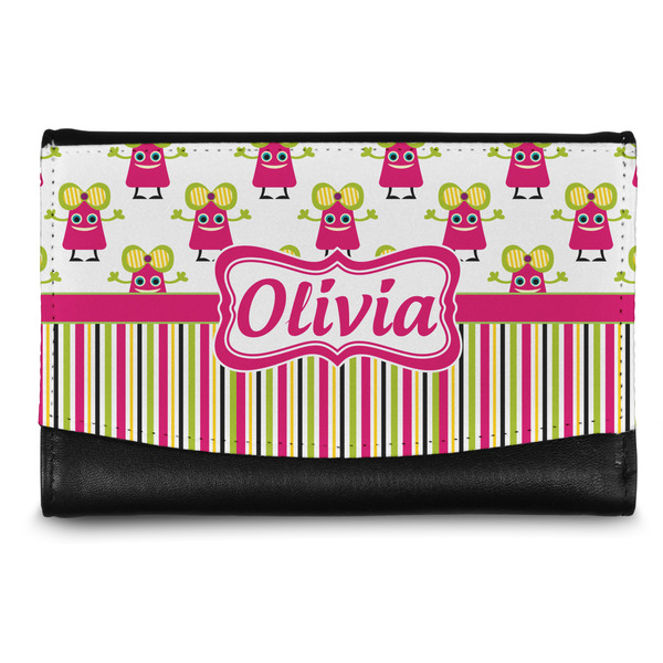Custom Pink Monsters & Stripes Genuine Leather Women's Wallet - Small (Personalized)