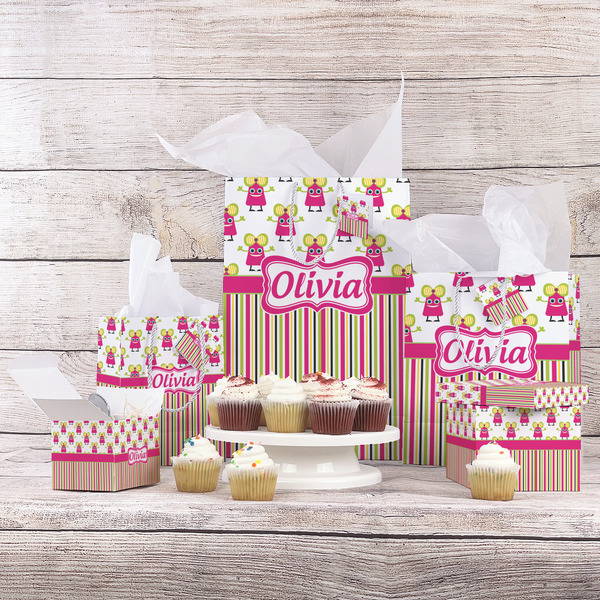 Pink Monsters & Stripes Gift Bags - In Context