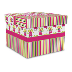 Pink Monsters & Stripes Gift Box with Lid - Canvas Wrapped - Large (Personalized)