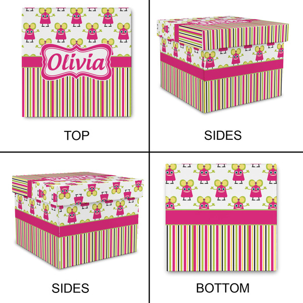 Pink Monsters & Stripes Gift Boxes with Lid - Canvas Wrapped - Small - Approval