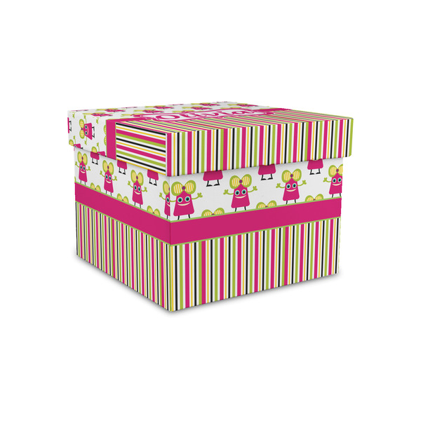Pink Monsters & Stripes Gift Boxes with Lid - Canvas Wrapped - Small - Front/Main