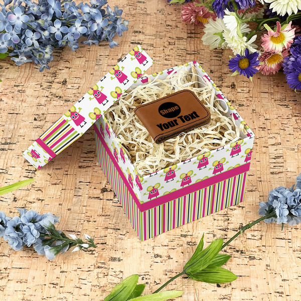 Pink Monsters & Stripes Gift Boxes with Lid - Canvas Wrapped - Small - In Context