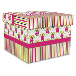 Pink Monsters & Stripes Gift Box with Lid - Canvas Wrapped - X-Large (Personalized)