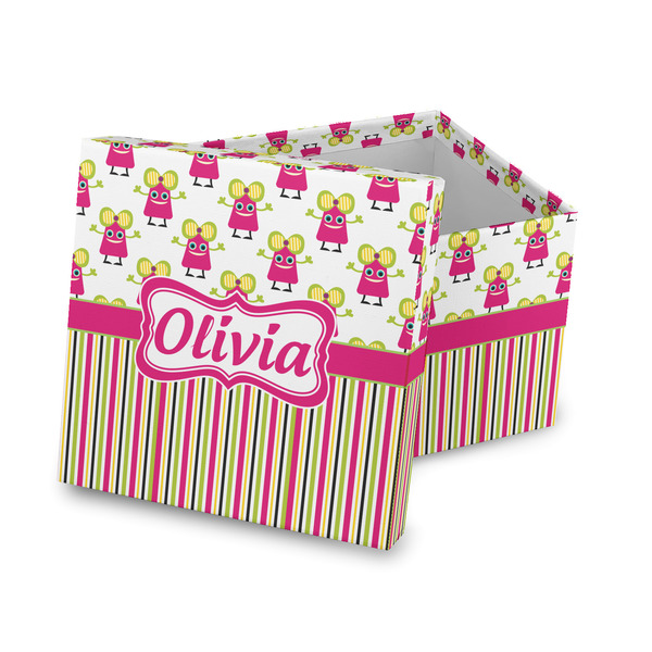 Custom Pink Monsters & Stripes Gift Box with Lid - Canvas Wrapped (Personalized)