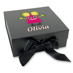 Pink Monsters & Stripes Gift Box with Magnetic Lid - Black (Personalized)