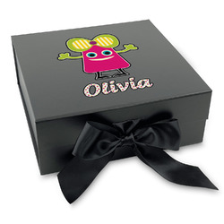 Pink Monsters & Stripes Gift Box with Magnetic Lid - Black (Personalized)