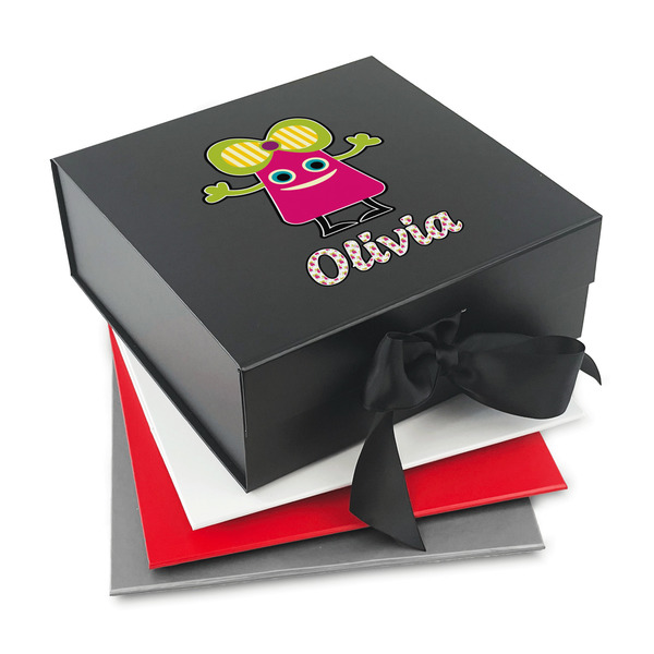 Custom Pink Monsters & Stripes Gift Box with Magnetic Lid (Personalized)