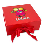 Pink Monsters & Stripes Gift Box with Magnetic Lid - Red (Personalized)