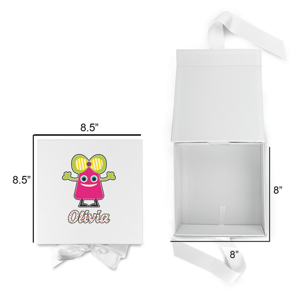 Pink Monsters & Stripes Gift Boxes with Magnetic Lid - White - Open & Closed