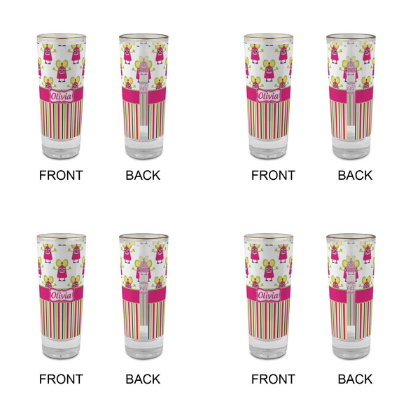 Pink Monsters & Stripes Glass Shot Glass - 2 oz - Set of 4 - APPROVAL