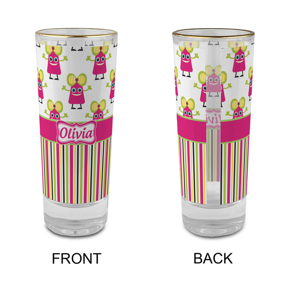 Pink Monsters & Stripes Glass Shot Glass - 2 oz - Single - APPROVAL