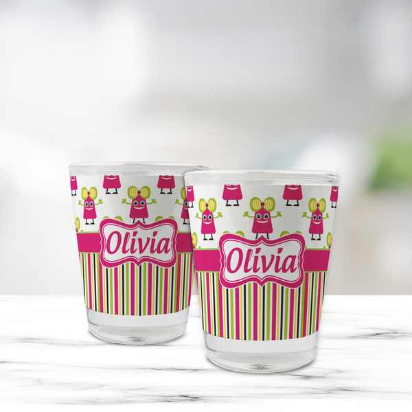 Pink Monsters & Stripes Glass Shot Glass - Standard - LIFESTYLE
