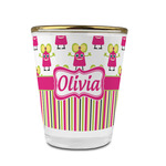 Pink Monsters & Stripes Glass Shot Glass - 1.5 oz - with Gold Rim - Set of 4 (Personalized)