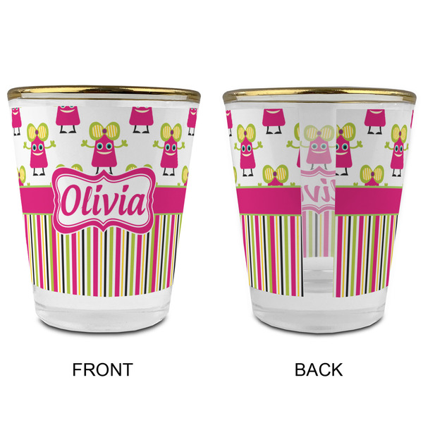 Pink Monsters & Stripes Glass Shot Glass - with gold rim - APPROVAL