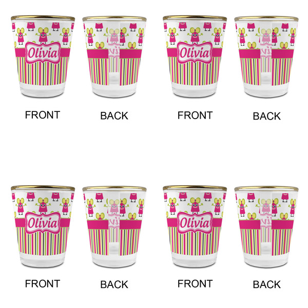 Pink Monsters & Stripes Glass Shot Glass - with gold rim - Set of 4 - APPROVAL