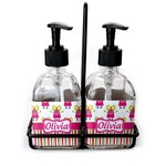 Pink Monsters & Stripes Glass Soap & Lotion Bottle Set (Personalized)