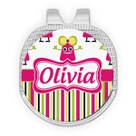 Pink Monsters & Stripes Golf Ball Marker - Hat Clip - Silver