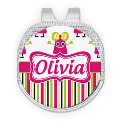 Pink Monsters & Stripes Golf Ball Marker - Hat Clip - Silver