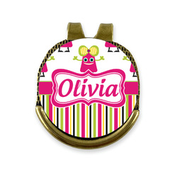 Pink Monsters & Stripes Golf Ball Marker - Hat Clip - Gold