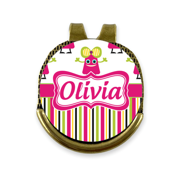 Custom Pink Monsters & Stripes Golf Ball Marker - Hat Clip - Gold