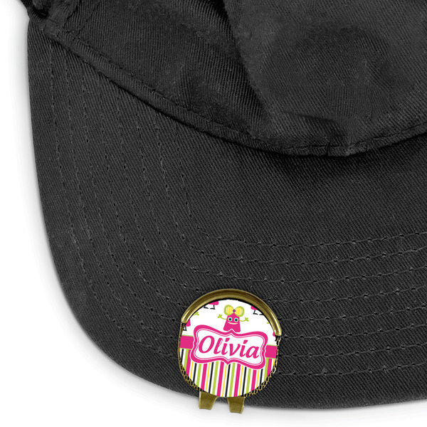 Pink Monsters & Stripes Golf Ball Marker Hat Clip - Main - GOLD