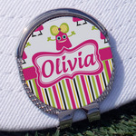 Pink Monsters & Stripes Golf Ball Marker - Hat Clip