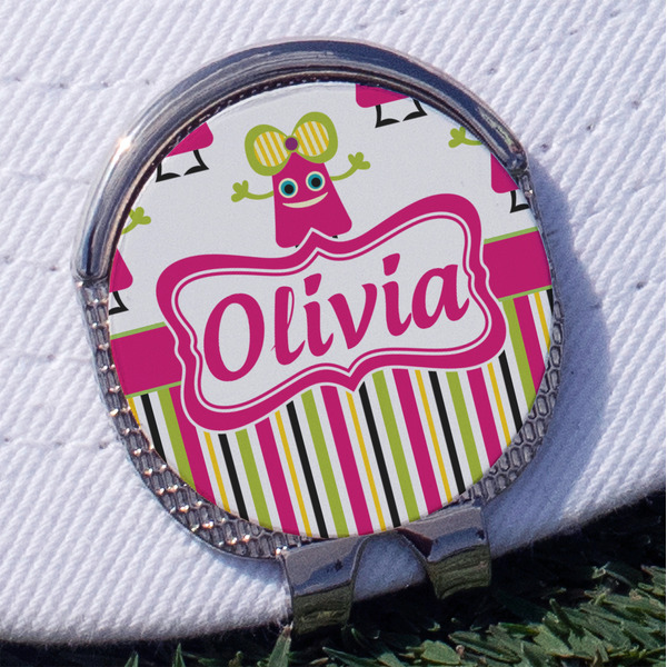Custom Pink Monsters & Stripes Golf Ball Marker - Hat Clip