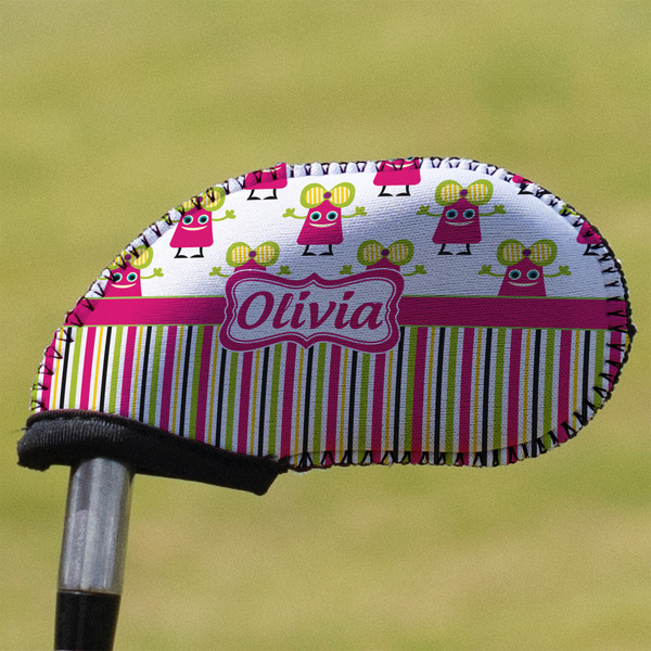 Custom Pink Monsters & Stripes Golf Club Iron Cover (Personalized)