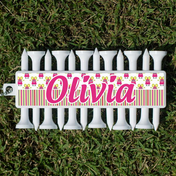 Custom Pink Monsters & Stripes Golf Tees & Ball Markers Set (Personalized)