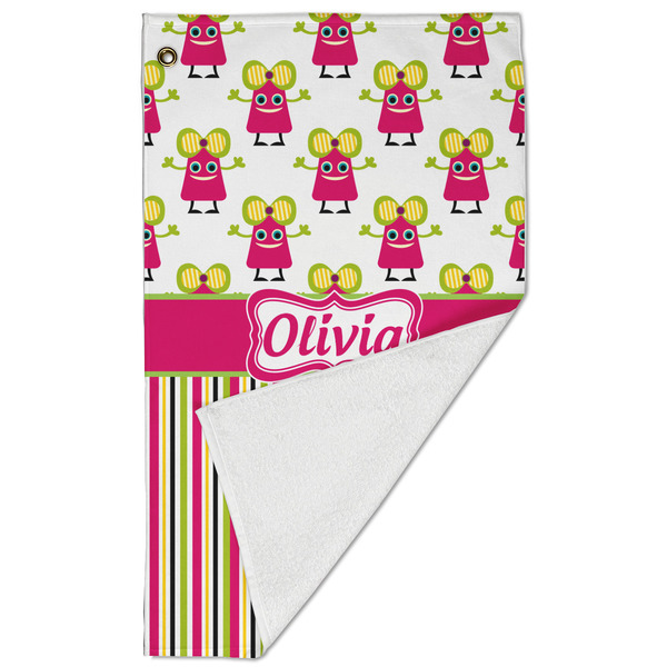 Pink Monsters & Stripes Golf Towel - Folded (Large)