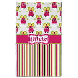 Pink Monsters & Stripes Golf Towel - Poly-Cotton Blend - Large w/ Name or Text
